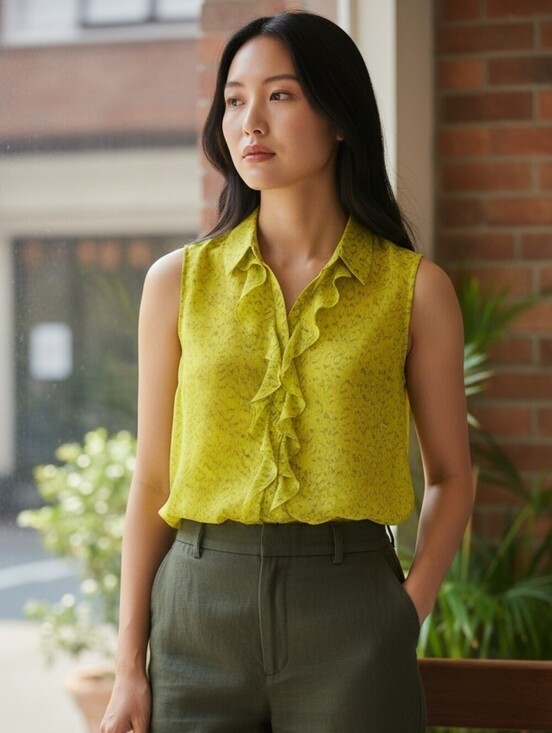 CAbi Tops - CAbi Reign Chartreuse Lime Chiffon Blouse Hi Low Hem Sleeveless Size Small